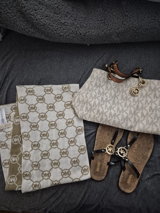 Michael Kors Other - Michael Kors Beige MK Monogram Tote with Matching Scarf & Sandals
